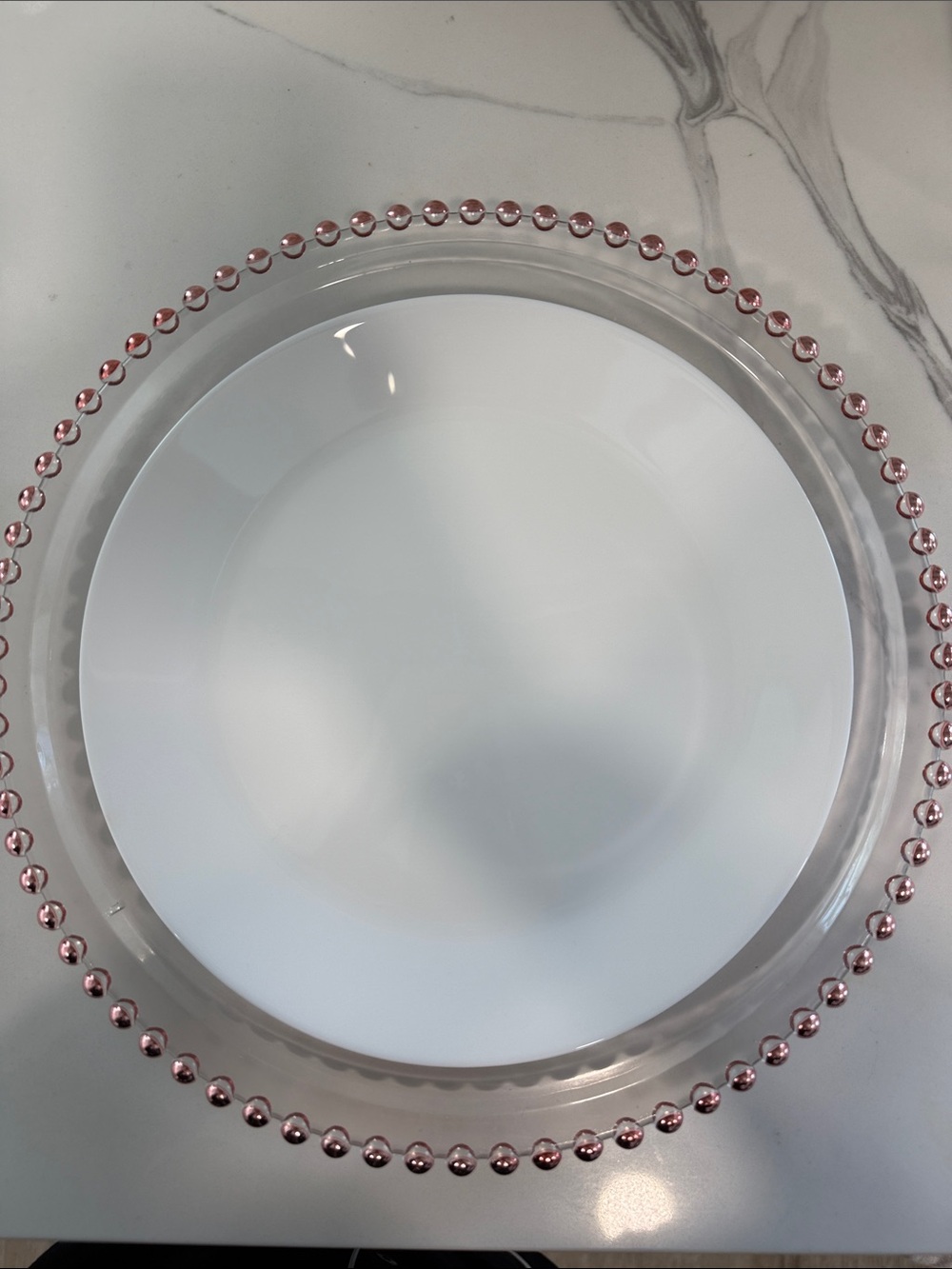 Clear Charger Plate with Pink Beaded Rim